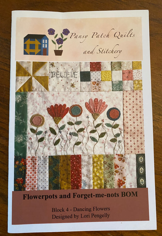 Flowerpots and Forget-me-nots Block 4 - Dancing Flowers PDF Quilt Pattern