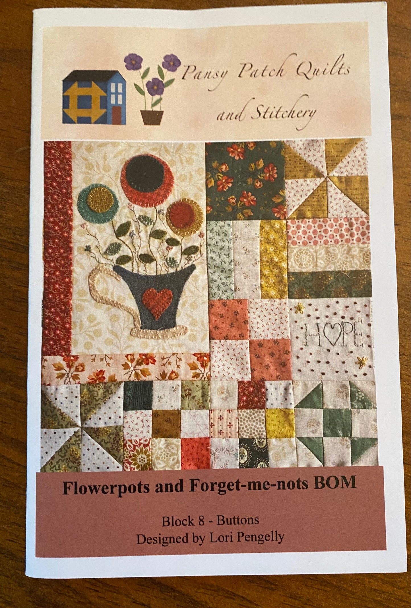 Flowerpots and Forget-me-nots Block 8 - Buttons PDF Quilt Pattern